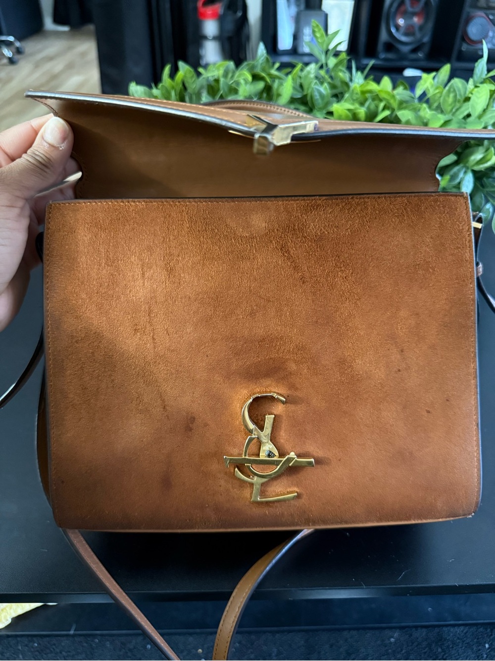 Yves Saint Laurent Tan Brown Leather & Suede Top-Handle Satchel - Picture 5 of 5